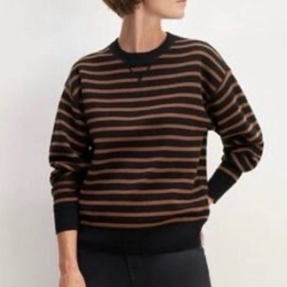 Everlane Black and Brown Striped Crewneck Sweater Medium - Picture 11 of 11